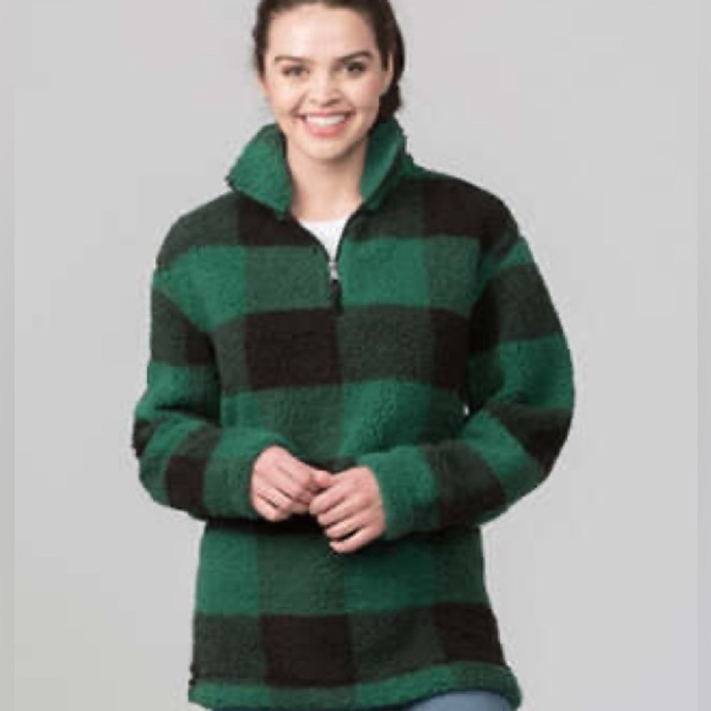 Boxercraft Unisex Fit Green & Black Plaid Sherpa Pullover